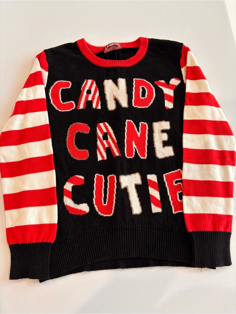 Well Worn Candy Cane Cutie Crewneck Sweater - Black/Red/White Size 7/8